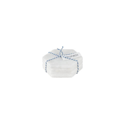 Stoned 4er-Set Marmor-Untersetzer Weiß Hexagon