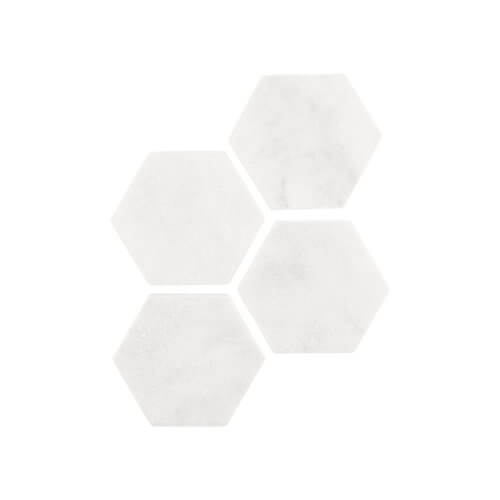 Stoned 4er-Set Marmor-Untersetzer Weiß Hexagon