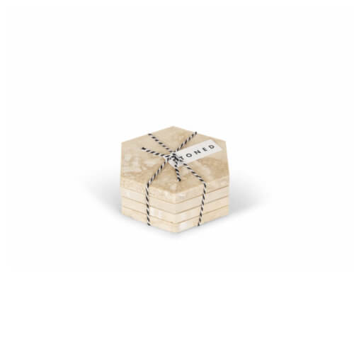 Stoned Travertin-Untersetzer Beige Hexagon