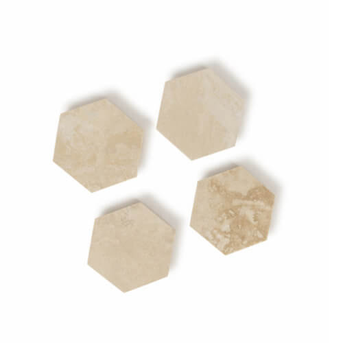 Stoned Travertin-Untersetzer Beige Hexagon