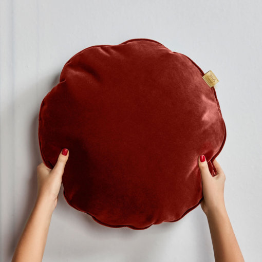 366 Kissen Round Velvet Red Brick mit Paspel Mood