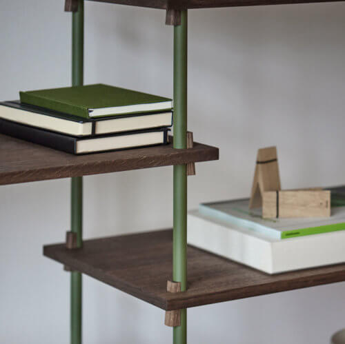 Moebe Shelving System Regal 200.2.A Dunkle Eiche Grün