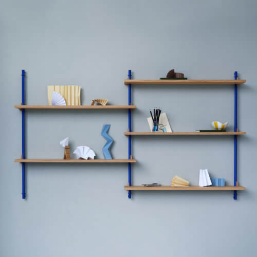 Moebe Wall Shelving System 85.2 dunkle Eiche Blau