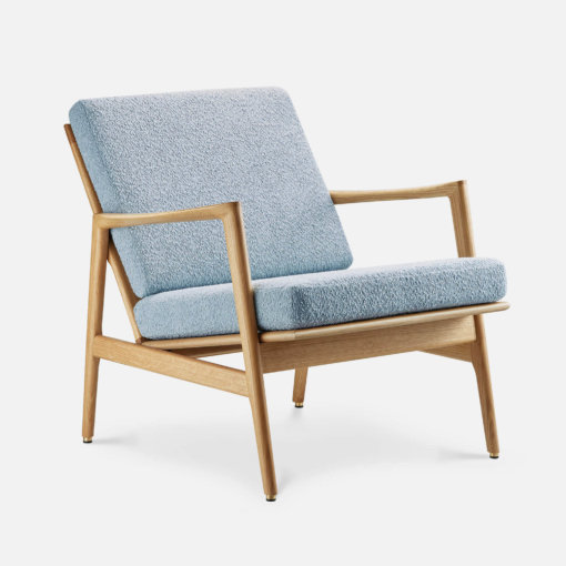 366 Stefan Lounge Chair Bouclé Blue Oak 02 frontal