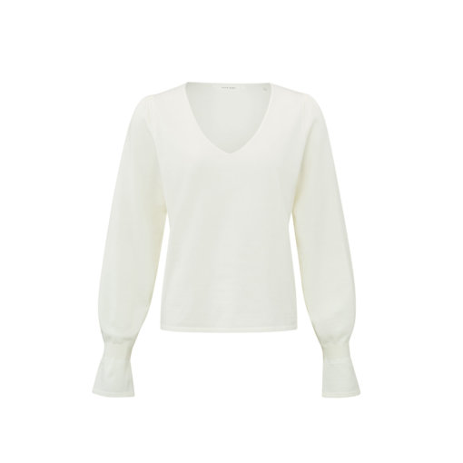 YAYA Rüschen-Sweater mit V-Ausschnitt Weiß