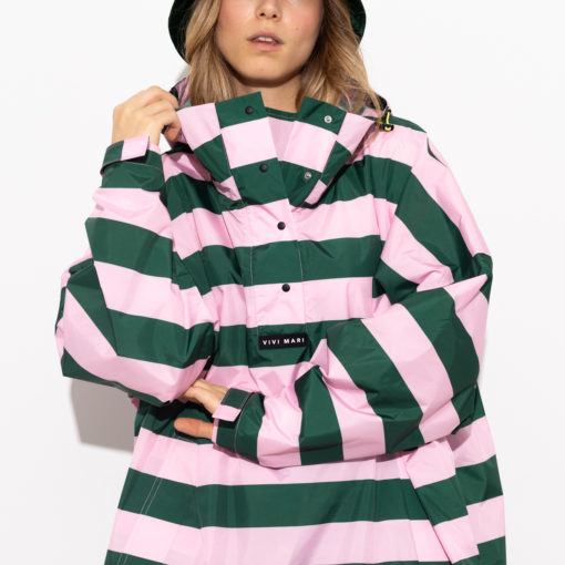 VIVI MARI Raincoat Bold Stripes Green/Rose