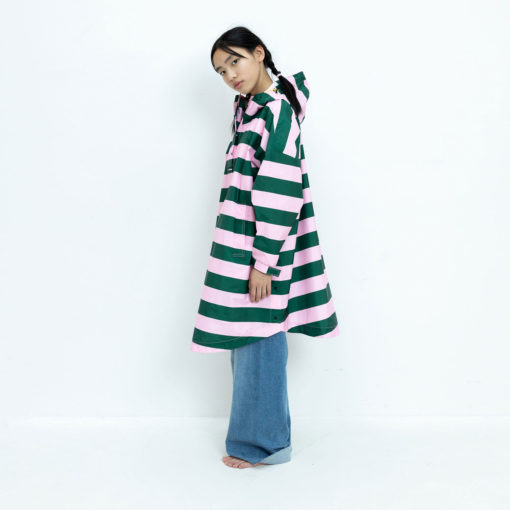 VIVI MARI Kids Raincoat Bold Stripes Green/Rose 10-12 Jahre