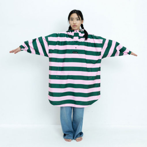 VIVI MARI Kids Raincoat Bold Stripes Green/Rose 10-12 Jahre frontal