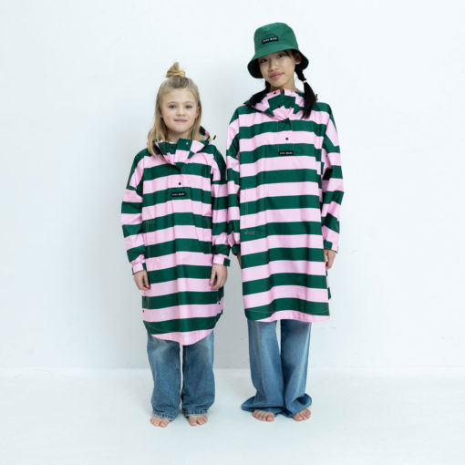 VIVI MARI Kids Raincoat Bold Stripes Green/Rose zusammen