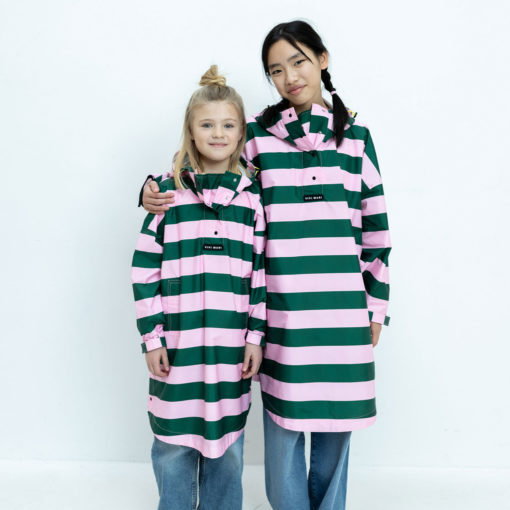 VIVI MARI Kids Raincoat Bold Stripes Green/Rose Kindergrößen