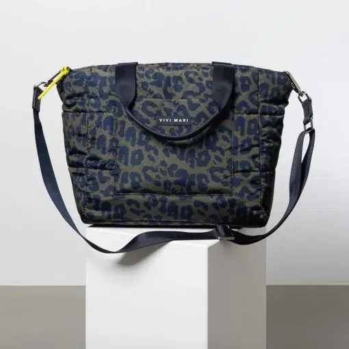 VIVI MARI Padded Tote Bag Leo Splashes Navy/Olive Medium