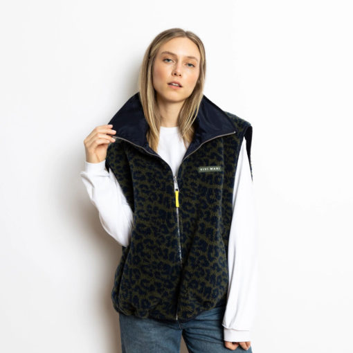 VIVI MARI Reversible Bomber Vest Navy/Leo Navy-Olive Teddy außen