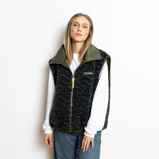 VIVI MARI Reversible Bomber Vest Olive/Leo Navy-Olive Teddy außen