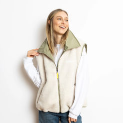 VIVI MARI Reversible Bomber Vest Pale Olive/Sand Teddy