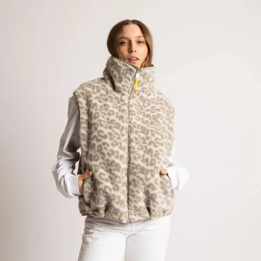 VIVI MARI Reversible Bomber Vest Stone/Leo Sand-Stone