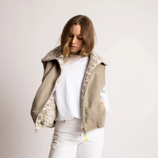 VIVI MARI Reversible Bomber Vest Stone/Leo Sand-Stone