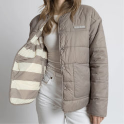 VIVI MARI Ultra Light Puffer Jacket Mushroom/Bold Stripes Mushroom-Sand