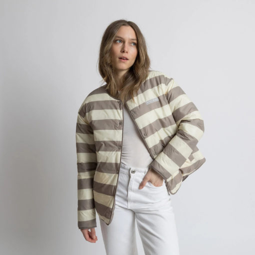 VIVI MARI Ultra Light Puffer Jacket Mushroom/Bold Stripes Mushroom-Sand