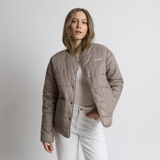 VIVI MARI Ultra Light Puffer Jacket Mushroom/Bold Stripes Mushroom-Sand