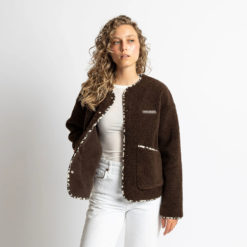 VIVI MARI Teddy Fleece Jacket Chocolate frontal Detail