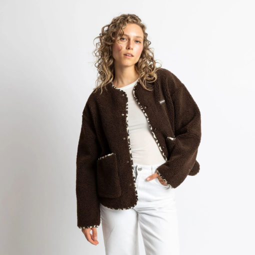 VIVI MARI Teddy Fleece Jacket Chocolate offen