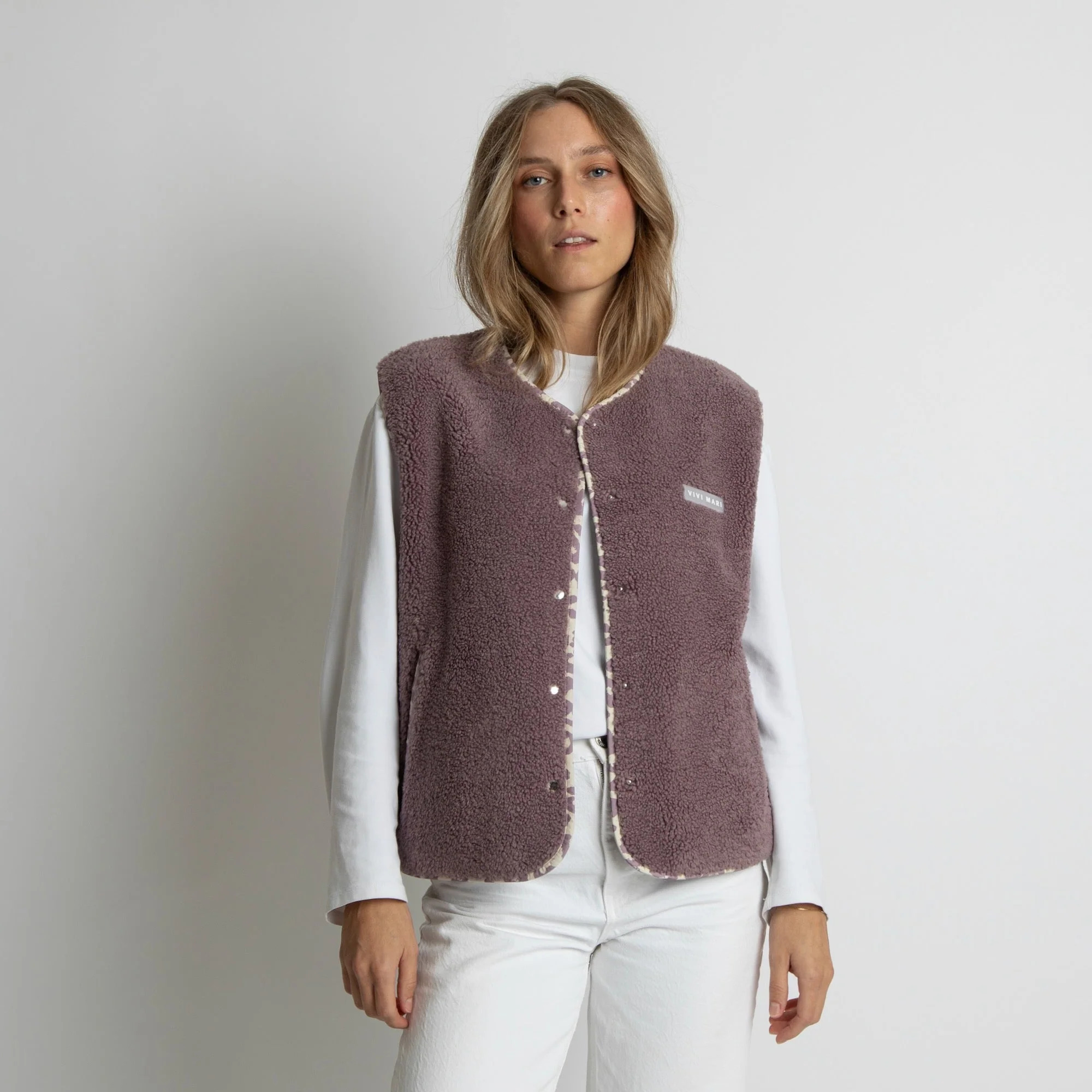 VIVI MARI Teddy Fleece Vest Ash Plum