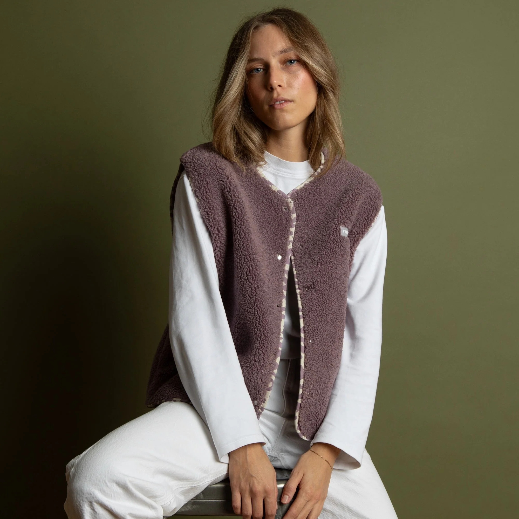 VIVI MARI Teddy Fleece Vest Ash Plum