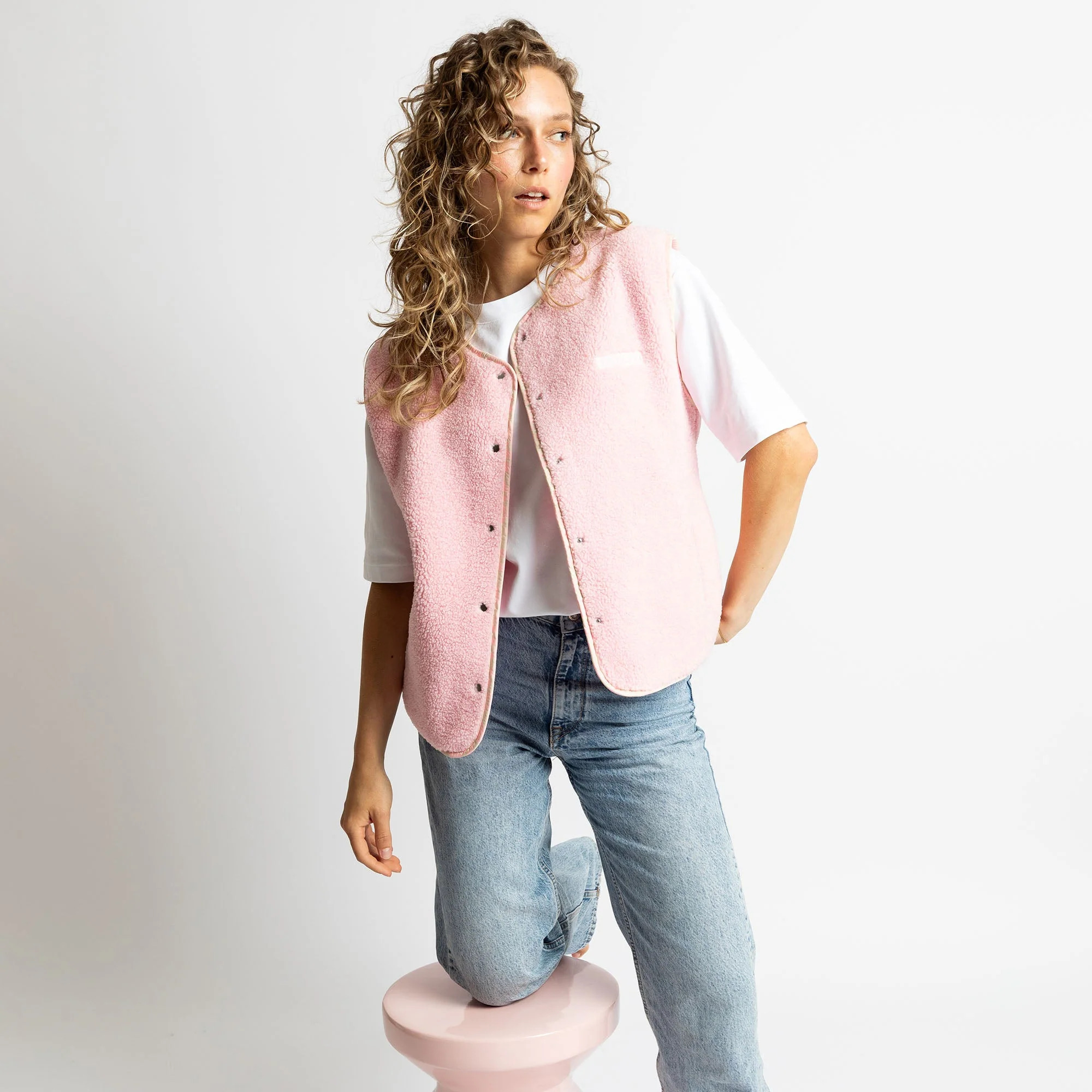 VIVI MARI Teddy Fleece Vest Candy Pale Pink