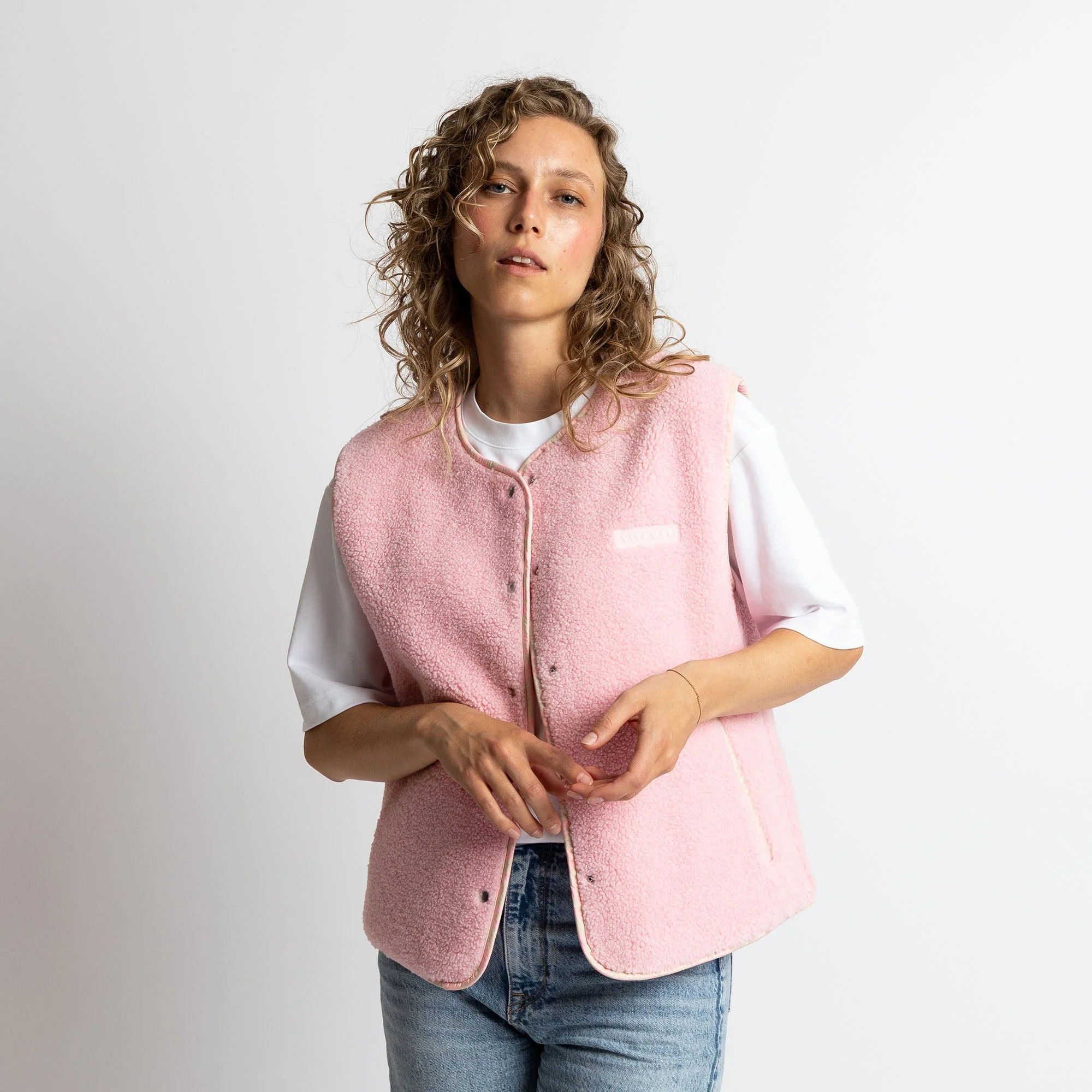 VIVI MARI Teddy Fleece Vest Candy Pale Pink