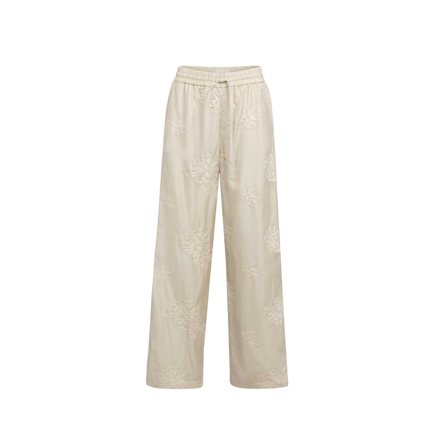 YAYA Bestickte Hose mit weitem Bein Beige