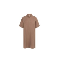 YAYA kurzarm Kleid mit Stehragen Brownie Brown