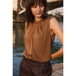 YAYA Top mit Faltenausschnitt Foxtrot Brown
