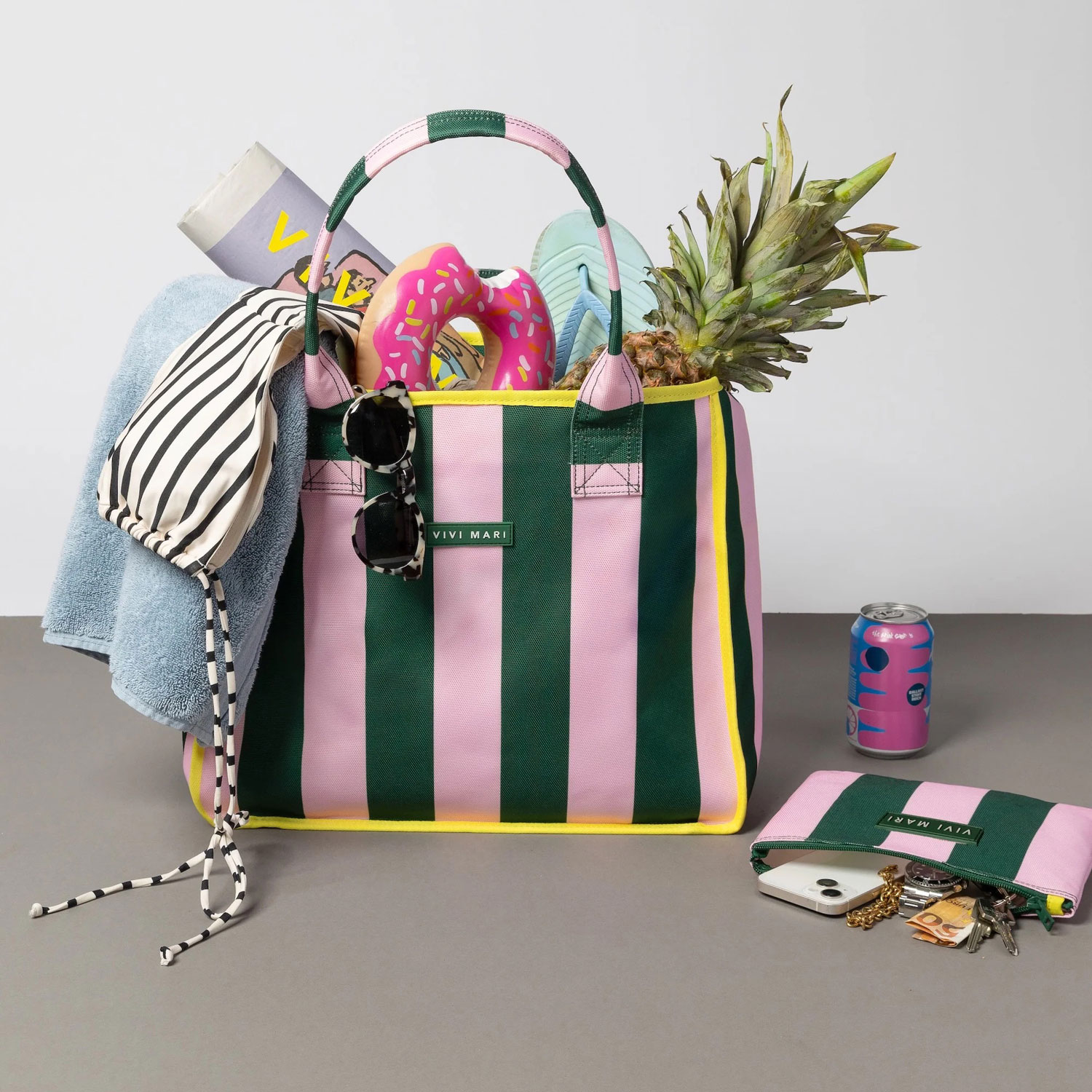 VIVI MARI Carry All Bag - bold stripes green/rosé
