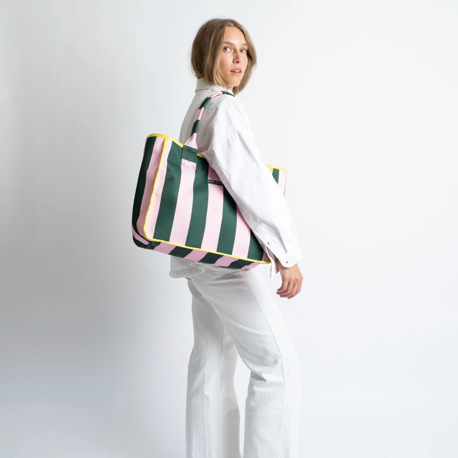 VIVI MARI Carry All Bag - bold stripes green/rosé