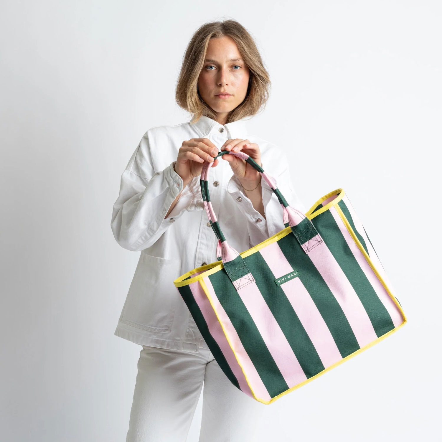 VIVI MARI Carry All Bag - bold stripes green/rosé