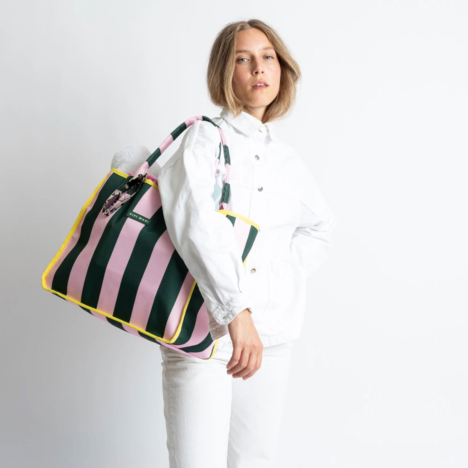 VIVI MARI Carry All Bag - bold stripes green/rosé