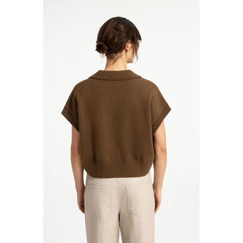 YAYA kurzer Strickpullover mit Kragen Teak Brown Melange