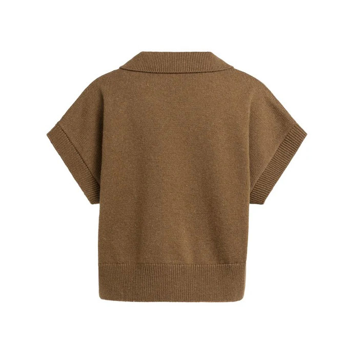 YAYA kurzer Strickpullover mit Kragen Teak Brown Melange