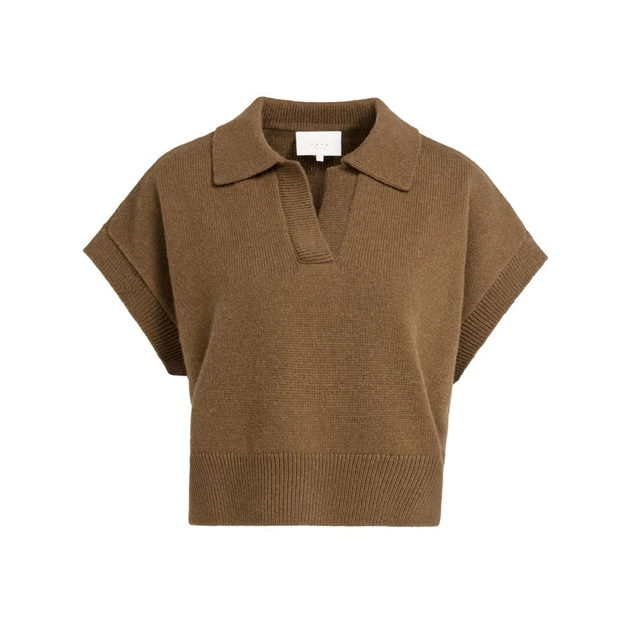 YAYA kurzer Strickpullover mit Kragen Teak Brown Melange