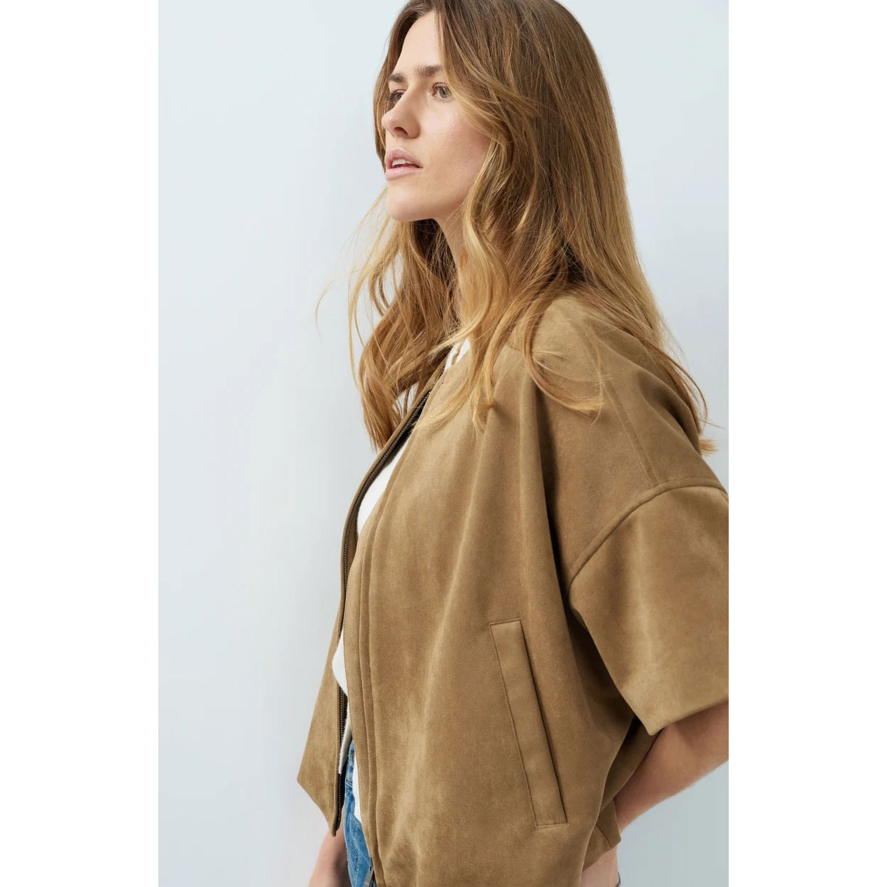 YAYA Kurzarm Wildlederjacke Otter Brown