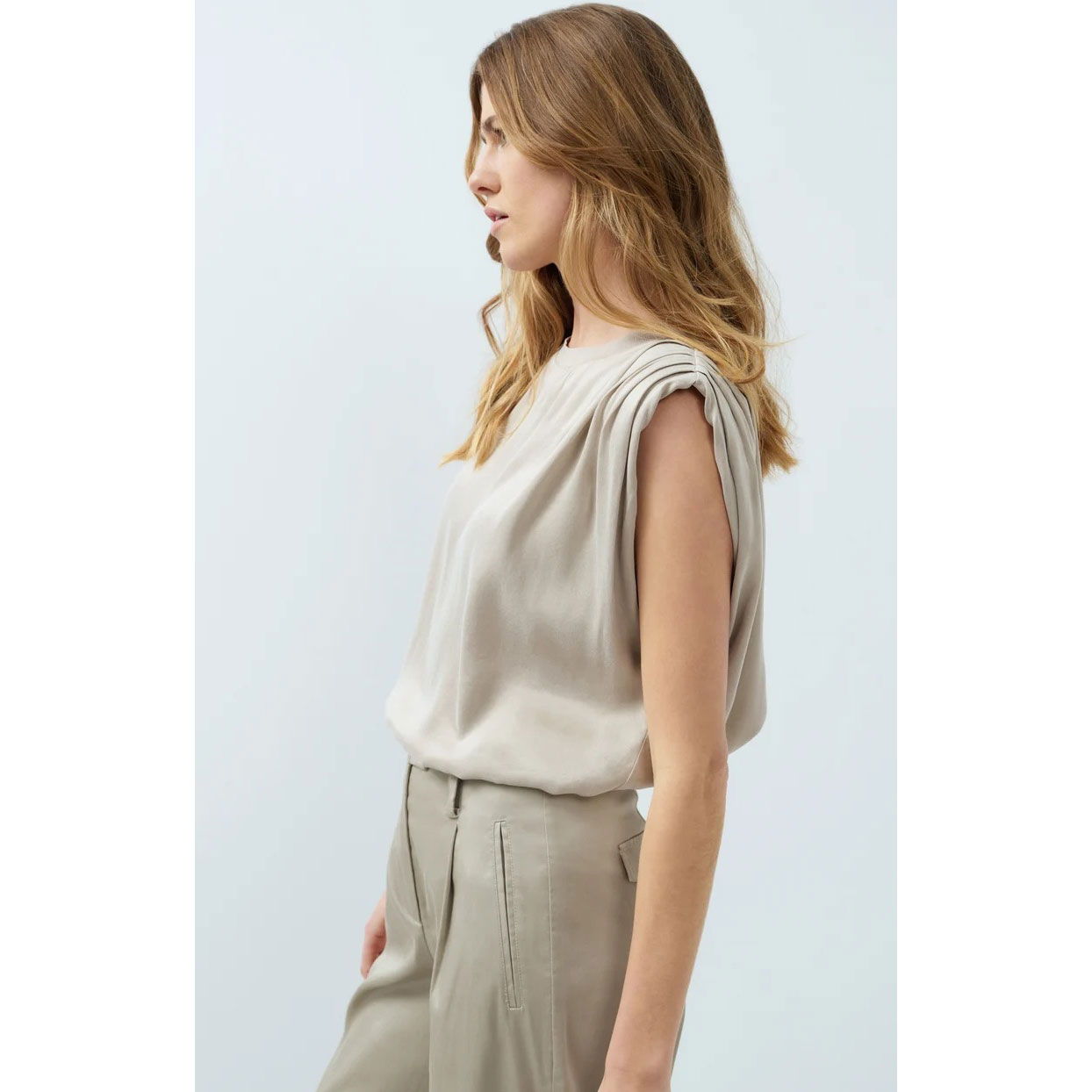 YAYA Top mit Schulterfalten Pure Cashmere Grey